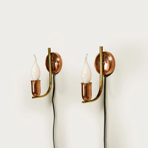 Danish Modern Wall Sconces, brass, copper, 1950s