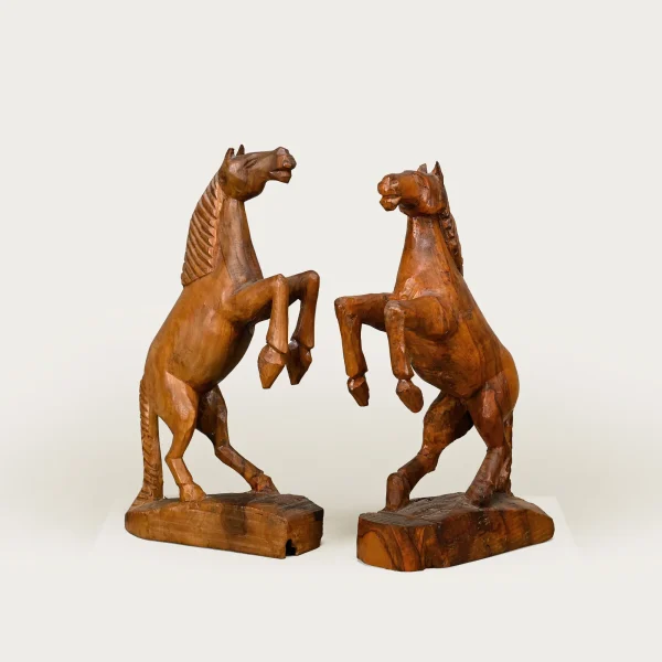 Vintage Wooden hand-carved Horse Bookends, France 1950s