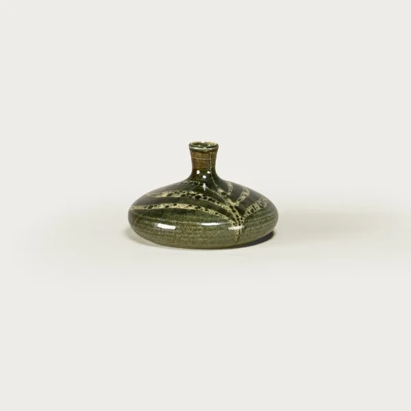 Scandinavian Glazed Earthenware Vase Flower Motive